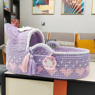 DIY Handmade Baby Cradle Kit with Chunky Yarn and Soft Fabric Strips

