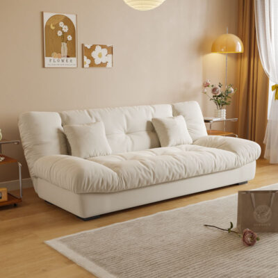 Modern creamy cloud style foldable sofa bed for small spaces