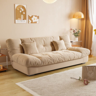 Modern creamy cloud style foldable sofa bed for small spaces
