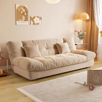 Modern creamy cloud style foldable sofa bed for small spaces