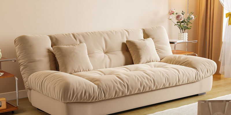 Modern Cream Cloud Sofa Bed – Foldable Multifunctional Sofa Bed for Small Spaces (8) Modern creamy cloud style foldable sofa bed for small spaces