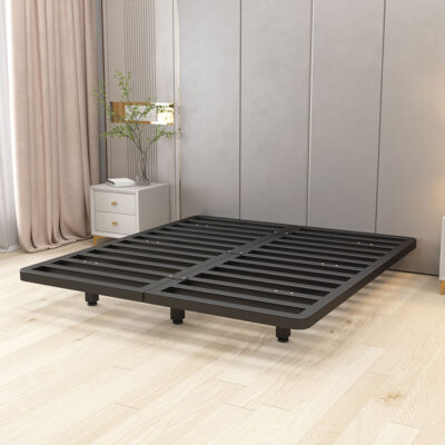 Modern Floating Bed Frame Without Headboard for Apartment with Duvet Cover