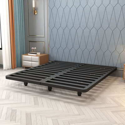 Modern Floating Bed Frame Without Headboard for Apartment with Duvet Cover