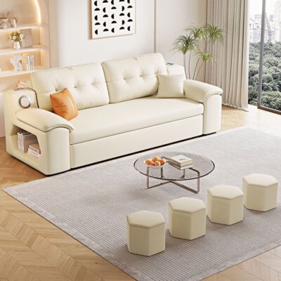  Foldable sofa bed with storage compartment and removable washable fabric covers