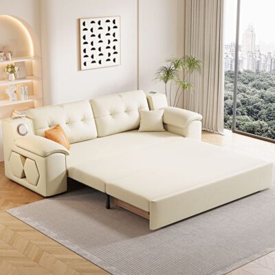  Foldable sofa bed with storage compartment and removable washable fabric covers