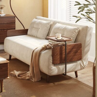 Rustic solid wood foldable sofa bed converting between single and double for small apartments