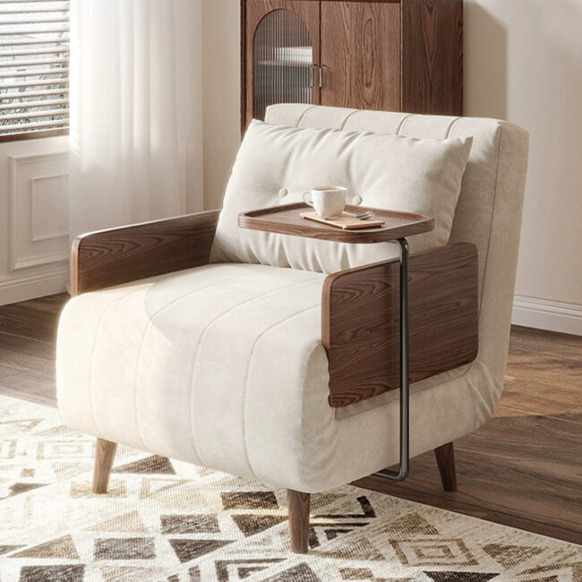 Rustic solid wood foldable sofa bed converting between single and double for small apartments
