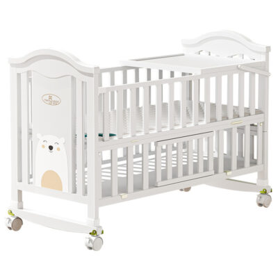 Solid Wood Multifunctional Baby Crib with Wheels and Cradle Mode for Newborns
