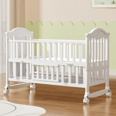 Solid Wood Multifunctional Baby Crib with Wheels and Cradle Mode for Newborns