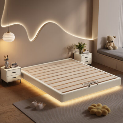 Solid Wood Floating Platform Bed Frame Without Headboard with Duvet Cover