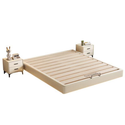 Solid Wood Floating Platform Bed Frame Without Headboard with Duvet Cover