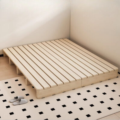 Tatami Style Folding Wooden Bed Frame with Duvet Cover, Floor Base for Bedroom Use