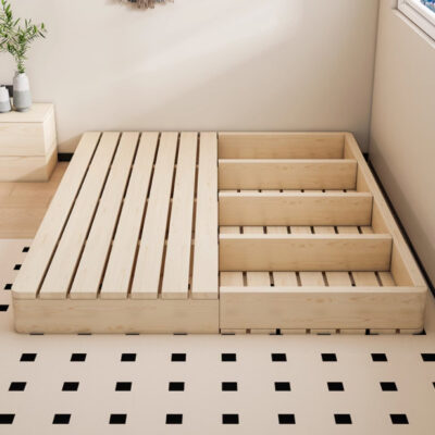 Tatami Style Folding Wooden Bed Frame with Duvet Cover, Floor Base for Bedroom Use