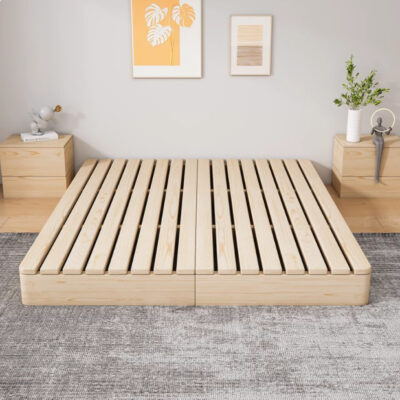 Tatami Style Folding Wooden Bed Frame with Duvet Cover, Floor Base for Bedroom Use