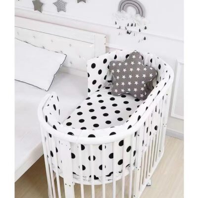 White Oval Baby Crib Convertible to Kids Sofa, Study Desk and Play Bed