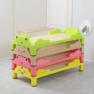 Thickened plastic baby crib for kindergarten and school nap time with cartoon design

