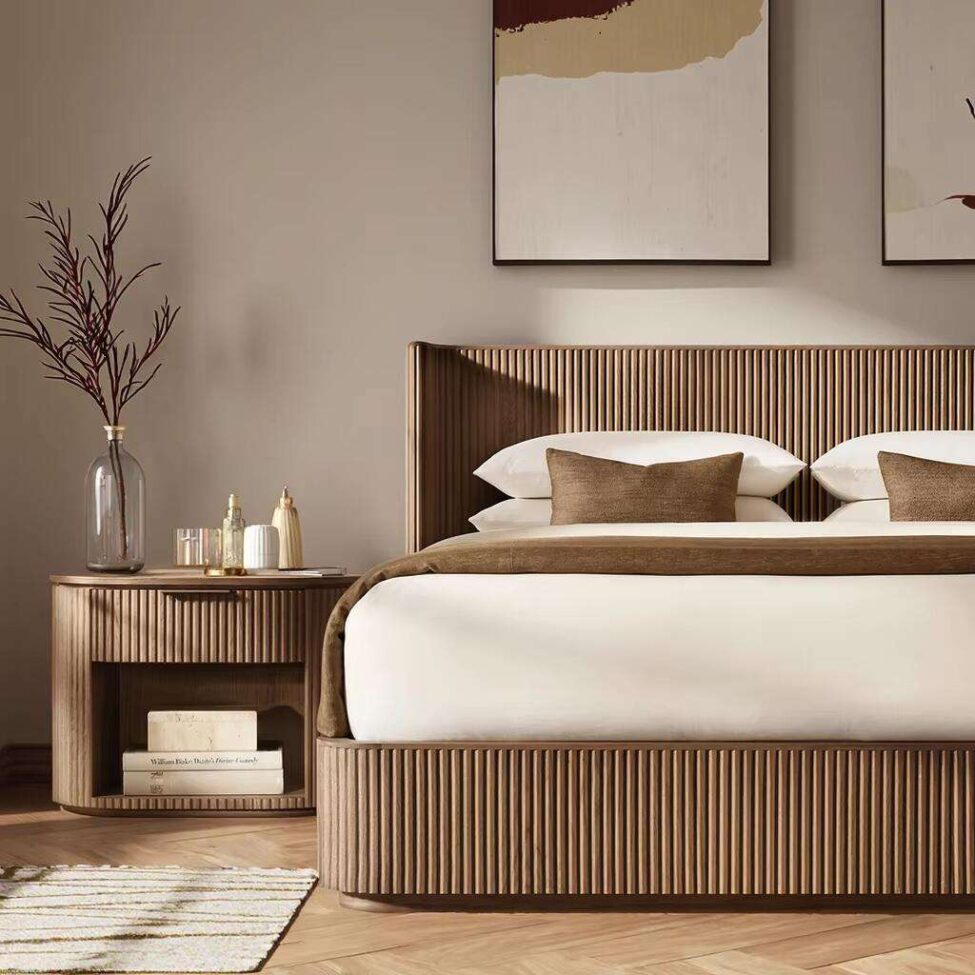 Luxury oak wooden bed frame for home