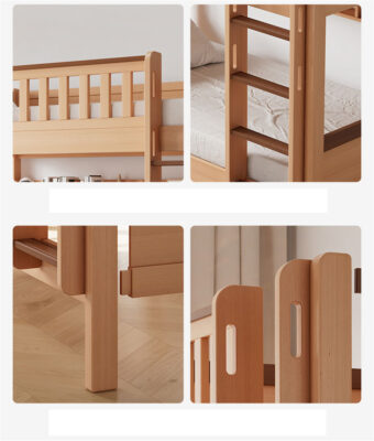 Modern hostel bunk bed with storage stairs