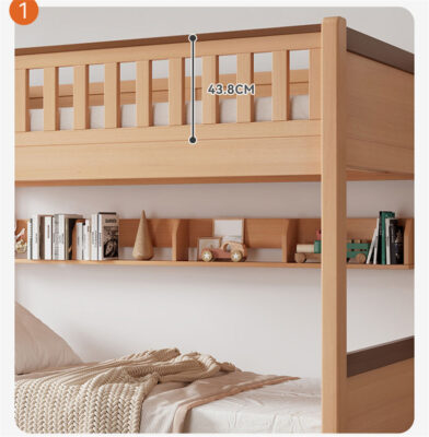 Modern hostel bunk bed with storage stairs