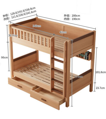 Modern hostel bunk bed with storage stairs