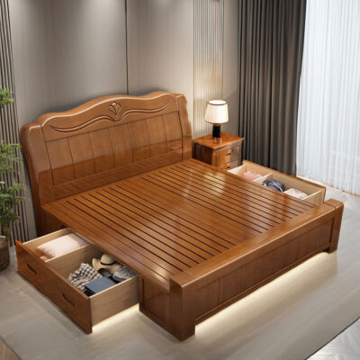 wooden box bed with drawers