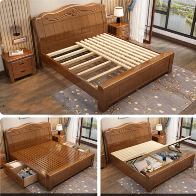 wooden box bed with drawers
