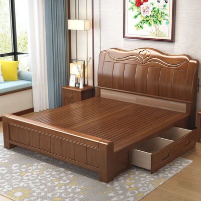 wooden box bed with drawers