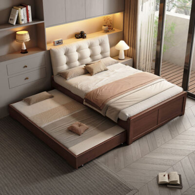 wood wall bed with storage drawers