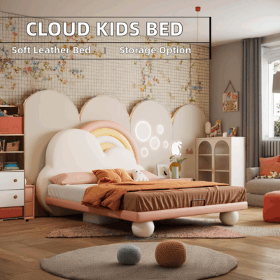 solid wood kids bed with leather