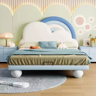 solid wood kids bed with leather