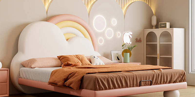 solid wood kids bed with leather