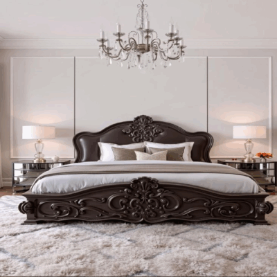 Rustic carved wooden bed for bohemian