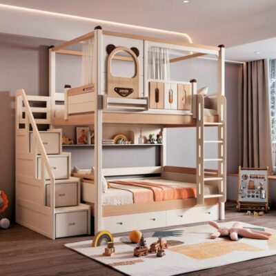 children's wooden loft bunk bed