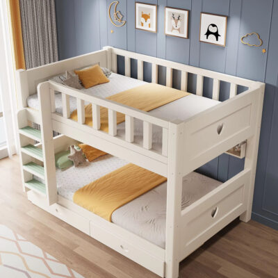 white wooden toddler bunk bed