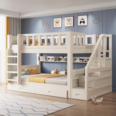 white wooden toddler bunk bed