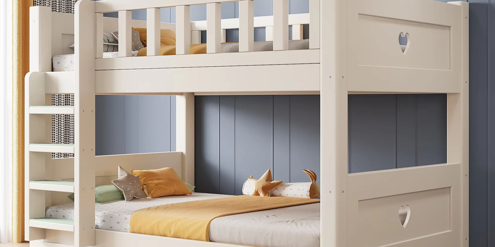 white wooden toddler bunk bed