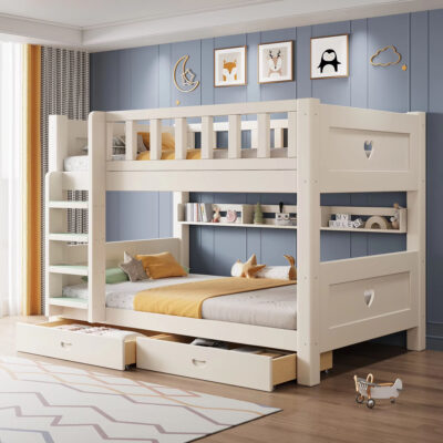 white wooden toddler bunk bed