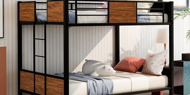 Heavy duty black metal bunk bed
