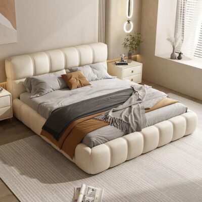fabric platform bed for modern bedroom