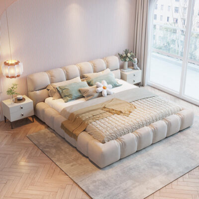 fabric platform bed for modern bedroom