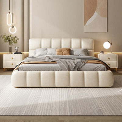 fabric platform bed for modern bedroom