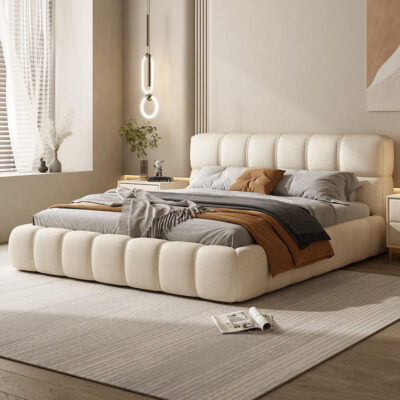 fabric platform bed for modern bedroom