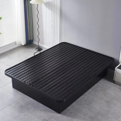 Heavy-duty black iron platform bed frame