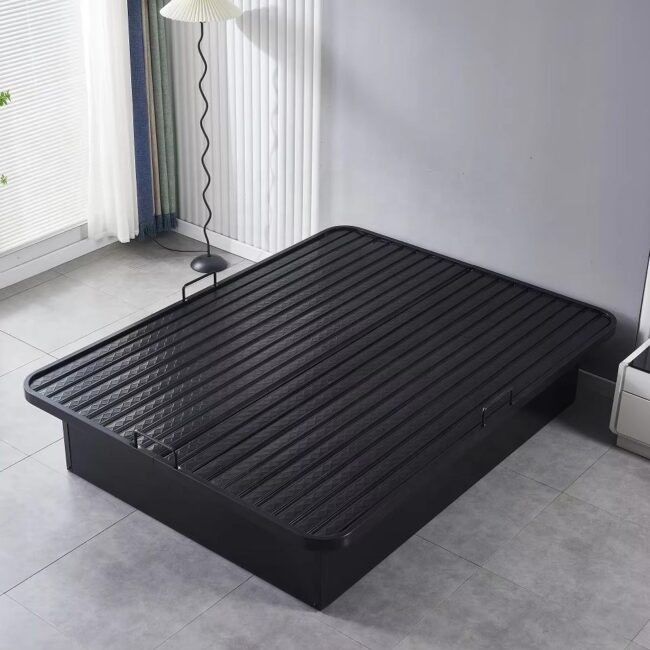 Heavy-duty black iron platform bed frame