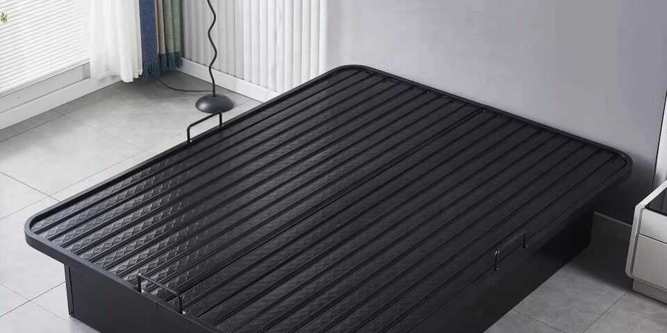 Heavy-duty black iron platform bed frame