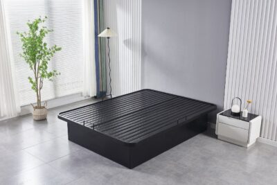 Heavy-duty black iron platform bed frame