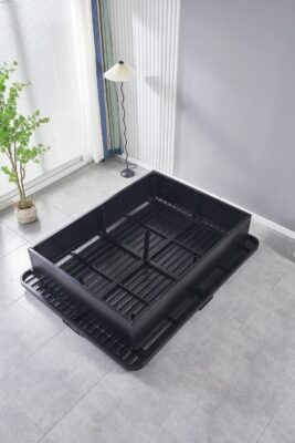 Heavy-duty black iron platform bed frame