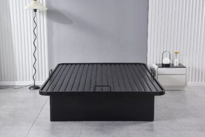 Heavy-duty black iron platform bed frame