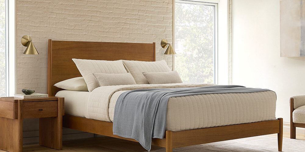 Mid-century solid wood bed