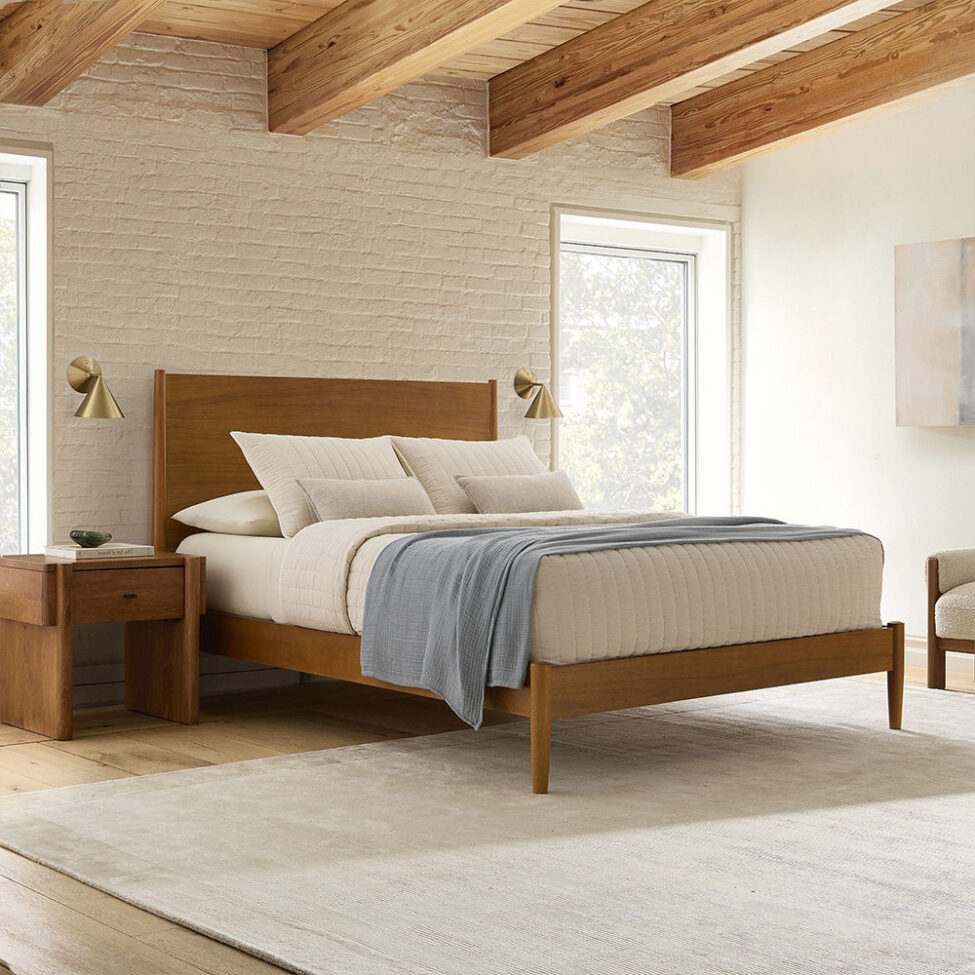 Mid-century solid wood bed
